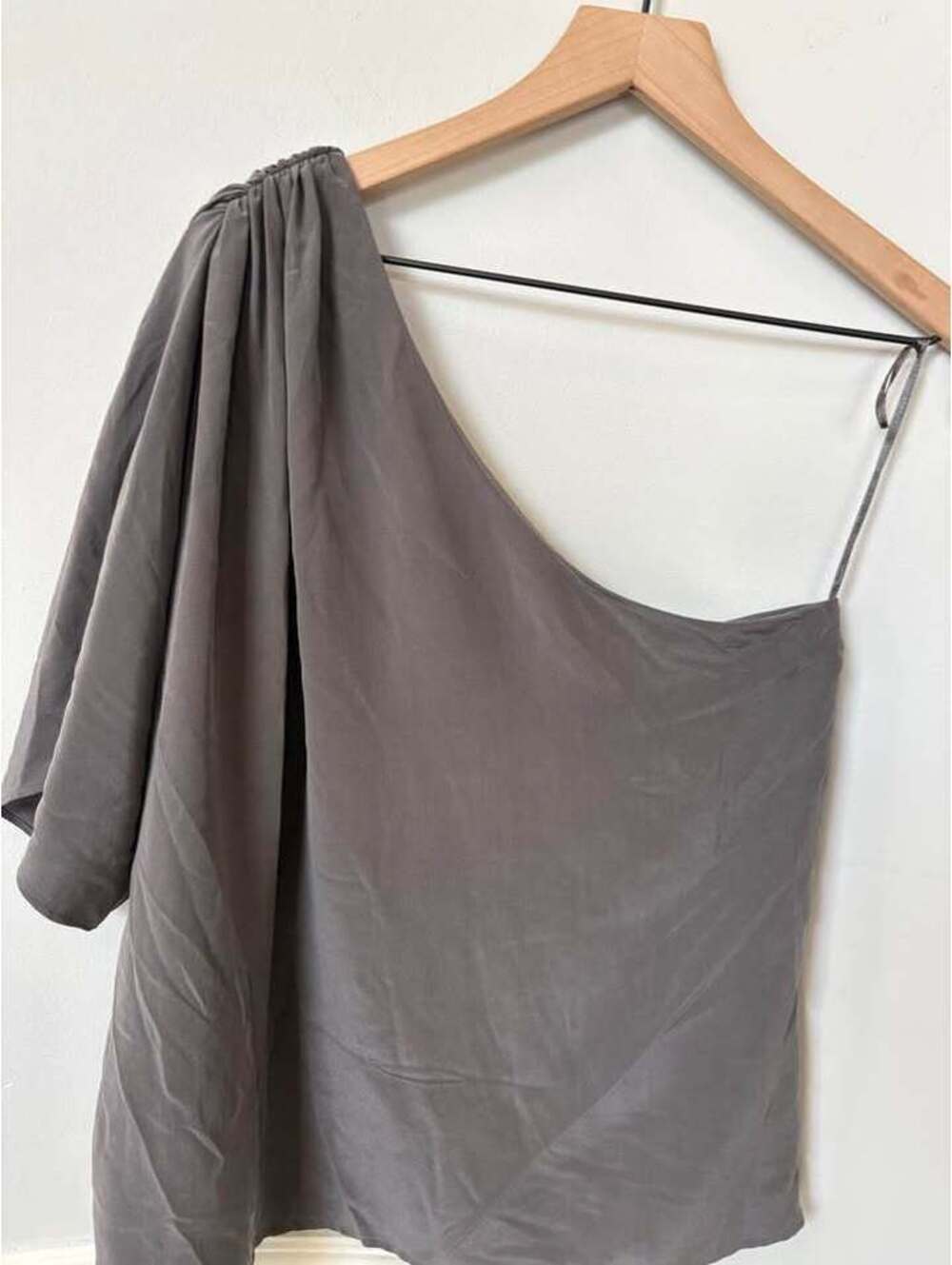 Joie Gray 100% Silk One-Shoulder Top